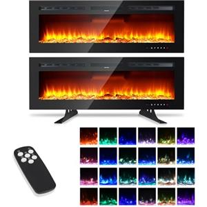 JustSmart Elettrocamino 3D Camino Elettrico 50" (127 cm) con Riscaldamento, 12 Modalità di Colore LED Effetto Fiamma, 900/1800 W, Stufa a Camino da Parete e Camino da Incasso con Montaggio a Parete