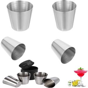 gotyou 30ml Bicchieri da Liquore, Bicchieri Liquore In Acciaio Inossidabile, Bicchieri in Acciaio Inossidabile, Bicchierini in Acciaio 30ML, per Campeggio Whisky, 4 Bicchieri Vino + 1 Bustina Vino