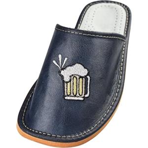 APREGGIO - Ciabatte Estive da Uomo in Pelle Liscia - Pantofole Casa Uomo - con Le Dita Coperte - Slip-On - Suola Piatta - Leggere - Stampa divertent - Blu - Taglia 42 EU