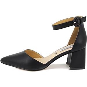 QUEEN HELENA Décolleté Sandali Eleganti a Punta Chiusa Scarpe con Tacco Quadrato Medio Donna ZM6046 (ZM9001 Nero, Numeric_37)