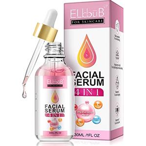 ELBBUB Siero Viso 4 IN 1 con Vitamina C/E Acido Ialuronico ed Niacinamide - dona Luminosità e Freschezza, Adatto per Pelli Sensibili Antietá e Illuminante - Siero Viso Collo e Contorno Occhi