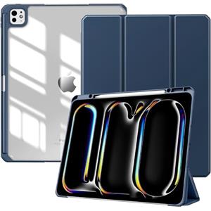 TiMOVO Cover per iPad Pro 13 Pollici (M5/M4) 2025/2024 con Portapenne, Custodia Protettiva con Supporto Pieghevole & Guscio Posteriore Trasparent, Auto Sveglia/Sonno, Blu Marino