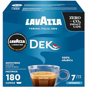 Lavazza A Modo Mio Dek Cremoso, 180 Capsule Caffè, per un Espresso Decaffeinato con Note Aromatiche di Mandorle e Canditi, 100% Arabica, Intensità 7/13, Tostatura Media, 5 Confezioni da 36 Capsule