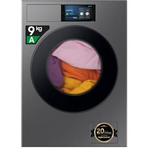 Samsung Lavatrice BESPOKE AI Laundry WF90F09C4S/U3 Libera installazione, 9 Kg, Wifi, Ecodosatore, Display AI Home, Classe Energetica A-55%, Corpo: Dark Silver Steel, Oblò: Nero, 60l x 85h x 60p cm