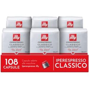 illy, Caffè in Capsule Iperespresso CLASSICO, 100% Arabica con Note di Fiori d'Arancio e Gelsomino, Gusto Morbido e Retrogusto Dolce, 6 Confezioni da 18 (108 Capsule Totali)