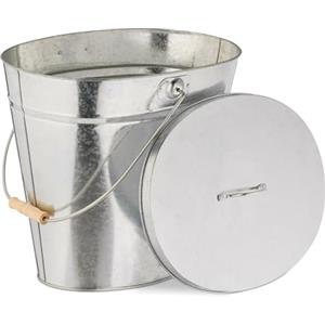 Relaxdays Secchio Raccogli Cenere con Coperchio, Cestello da 22 L per Carbone, per Camino e Stufa, in Acciaio, Argentato