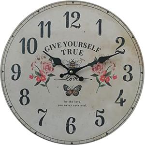 Rebecca Mobili Orologio Da Parete Shabby, Orologi A Muro, Nero Marone Rosa Rosso, Mdf, Stile Vintage, Idea Regalo - Diametro 33,8 cm x P 4 cm - Art. RE6808