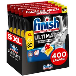 Finish Ultimate Infinity Shine Pastiglie Lavastoviglie al Limone, 400 Capsule, con Scudo Prottettivo contro lo Sporco e i Residui Incrostati