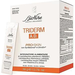 Bionike Triderm AD - Pro Skin, Integratore Alimentare con Fermenti Lattici, Vitamina D e Zinco, Favorisce l'Equilibrio della Flora Batterica Intestinale e le Funzioni del Sistema Immunitario, 30 Stick