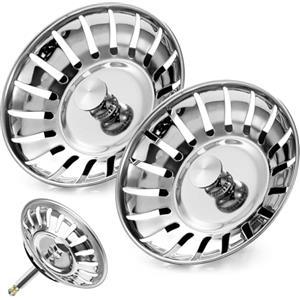Tomario 2 confezioni di cesti per lavello, 82 mm, in acciaio inox, filtro per lavello con funzione di tappo, tappo regolabile per lavello 48-110 mm eccentrico, accessori per lavello da cucina