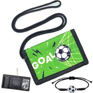 SwirlColor Portafogli per Bambini per Ragazzi, Novità Football Neck Pouch Borsa per Bambini con Bracciale Calcio Trifold Ragazzi Portafoglio con Coin Pocket Card Holders Lanyard Regali di Calcio per Ragazzi