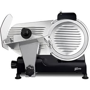 H.Koenig MSX252 Affettatrice elettrica professionale, lama da 25 cm, taglio regolabile 0-12 mm, affilatoio integrato, ampia superficie di taglio, 282 giri/min - Nero