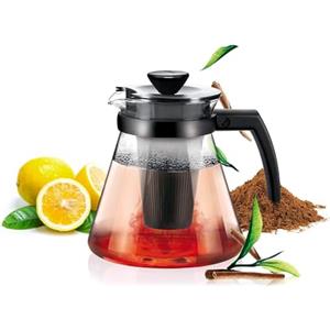 Avilia Infusiera con Filtro in Vetro Borosilicato - Teiera Resistente al Calore per Tè, Tisane e Caffè, Due Filtri Diversificati, Lavabile in Lavastoviglie, 1.7L