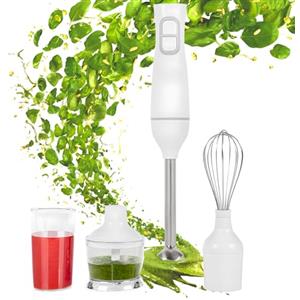 Wintem Frullatore ad Immersione in Acciaio Inox con Sbattitore per Panna Montata 2 Velocità 350W Bianco - Ideale per Diverse Pietanze con due Comodi Contenitori 0,5/0,7L - Smontabile Facile da Pulire