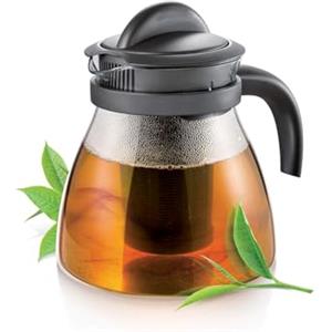 Avilia Teiera con Filtro Infusore per Tè e Caffè - Infusiera Adatta a Microonde, Gas e Piastre Elettriche, con Fondo Estraibile per Pulizia Facile, in Vetro Borosilicato Antracite, 1.5L