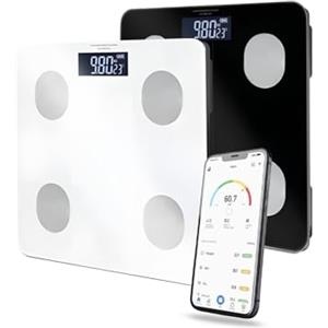 Avilia - Bilancia Digitale Smart in Vetro Temperato con App per Analisi Corporea Completa, Display LCD Ampio, Tecnologia Step-On e Funzione Multiutente per Controllo Familiare del Peso