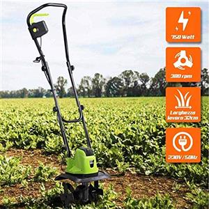 Bakaji Motozappa per Orto Elettrozappa Potenza 750W Zappatrice Zappa a Motore Elettrica 4 Lame da 20cm Larghezza Lavoro 32cm Velocità 380 rpm con Manico Ergonomico Coltivazione Giardino