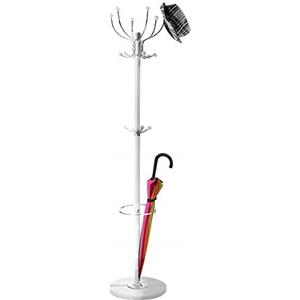 BAKAJI Attaccapanni Appendiabiti di Design a Piantana da Terra in Metallo con 16 Ganci Appendi Abiti Portaombrelli e Base in Marmo Dimensione 37 x 37 x 175 cm (Bianco)