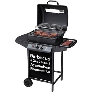 Avilia Barbecue a Gas 2 Fuochi John - BBQ da Esterno in Acciaio Nero Opaco con Griglia Inox, Termometro, Cappa, Ruote e Accensione Piezoelettrica, Barbecue a Gas Esterno Compatto