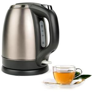 Avilia Bollitore Elettrico con Base Girevole - Spegnimento Automatico, Ideale per Tè e Infusi, 15x20x21cm, in Acciaio Inox, 1.2L, 2200W, Grigio