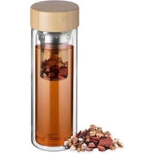 Avilia Teiera Portatile Doppia Parete, in Vetro, con Coperchio in Bambù, 400 ml, Dotata di Setaccio Estraibile con Manico, Conserva Calore, Design Elegante, Ideale per Viaggi