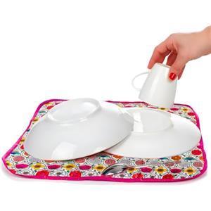 Avilia Panno Tappetino Scolapiatti in Microfibra Rosa con Fantasia a Fiori - Ideale sia per Assorbire l'Acqua di Piatti e Bicchieri sia Per Asciugare le Stoviglie Dopo il Lavaggio Evitando i Graffi