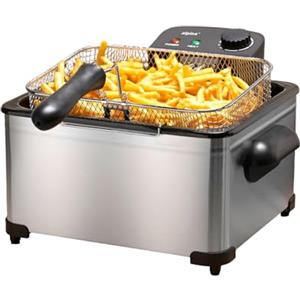 alpina Friggitrice 5L - Doppia friggitrice con termostato regolabile - Friggitrice con olio e 3 cesti estraibili - Deep Fryer 2000 W - 27,5 x 21,5 x 30,5 cm - Acciaio inossidabile argento