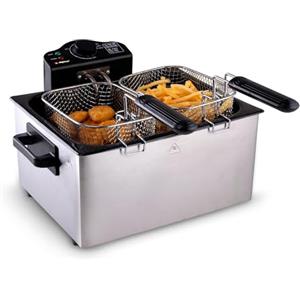 Alpina Friggitrice - 3 cestini - 5 litri - 2000 Watt - Termostato fino a 190 °C - Anti-riscaldamento - Acciaio inossidabile