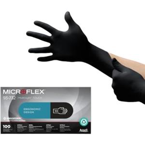 Ansell Microflex 93-732 Guanti Monouso in Nitrile, Senza Lattice ne Polvere, Approvati per Alimenti, Multiuso, Protezione Medica e Industriale, Guanti Monouso, Neri, Taglia L (100 Guanti)