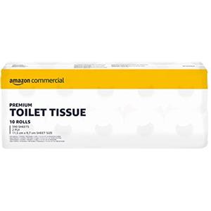 AmazonCommercial Carta Igienica, 2 Veli Riciclata, Disinchiostrato, 40 Rotoli (4 confezioni di 10), 390 Fogli per Rotolo, Dimensione del Foglio: 11,5 x 9,7 cm, Compatibile con Dispenser T4/T6