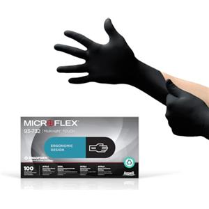 Ansell Microflex 93-732 Guanti Monouso in Nitrile, Senza Lattice ne Polvere, Approvati per Alimenti, Multiuso, Protezione Medica e Industriale, Guanti Monouso, Neri, Taglia S (100 Guanti)