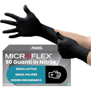Ansell Microflex 93-732 Guanti Monouso in Nitrile, Senza Lattice ne Polvere, Approvati per Alimenti, Multiuso, Protezione Medica e Industriale, Guanti Monouso, Neri, Taglia XL 100 Guanti, Magro