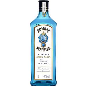 Bombay Sapphire London Dry Gin, 40% vol., 100 cl / 1 L, gin 100% infuso a vapore con 10 botanical accuratamente selezionati