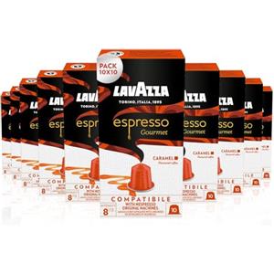 Lavazza, Espresso Gourmet Caramel, 100 Capsule in Alluminio Compatibili con Macchine Nespresso* Original, con l'Aroma Naturale del Caramello, 100% Arabica, Intensità 8/13, Tostatura Media