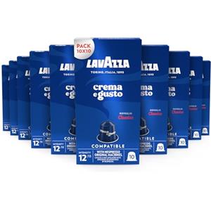Lavazza, Crema e Gusto Classico, 100 Capsule in Alluminio Compatibili con Macchine Nespresso Original, Note di Spezie, Cioccolato e Legno, Arabica&Robusta, Intensità 12/13, Tostatura Media, 10 Pack