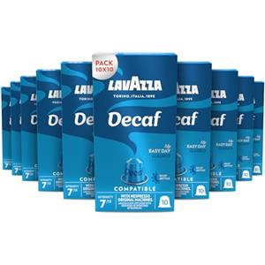 Lavazza, Espresso Decaffeinato, 100 Capsule di Caffè in Alluminio Compatibili con Macchine Nespresso Original, Note di Frutta Secca e Cioccolato, Arabica e Robusta, Intensità 7/13, Tostatura Media