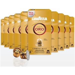 Lavazza, Qualità Oro, 100 Capsule in Alluminio, Note Fruttate e Floreali, 100% Arabica, Intensità 8/13, Tostatura Chiara, 10 Confezioni da 10 Capsule