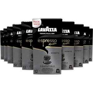 Lavazza, Espresso Maestro Ristretto, 100 Capsule in Alluminio Compatibili con Macchine Nespresso Original, Arabica e Robusta, Note di Caramello e Cioccolato, 10 Confezioni da 10 Capsule