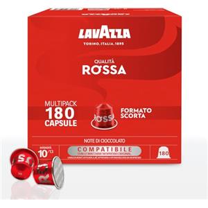 Lavazza, Qualità Rossa, 180 Capsule di Caffè in Alluminio Compatibili con Macchine Nespresso* Original, con Note di Cioccolato e Frutta Secca, Arabica e Robusta, Intensità 10/13, Tostatura Media