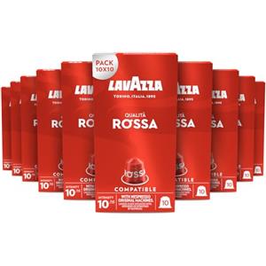 Lavazza, Qualità Rossa, 100 Capsule di Caffè in Alluminio Compatibili con Macchine Nespresso Original, con Note di Cioccolato e Frutta Secca, Arabica e Robusta, Intensità 10/13, Tostatura Media