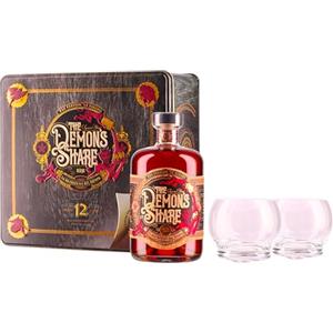 The Demon's Share Rum, 700ml, Note di Liquirizia, Speziate ed Erbacee, Rum Scuro Artigianale di Panama, Invecchiato 12 Anni in botti di ex Bourbon Americano, Confezione Regalo con Bicchieri, 40% Vol.