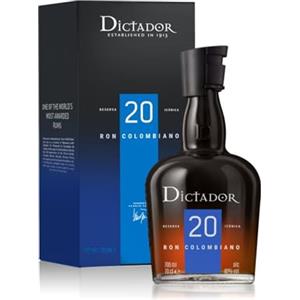 Dictador 20, 700 ml, Rum Scuro Artigianale Premium, Note di Caramello, Cacao e Miele, Rum Colombiano Invecchiato fino a 20 anni in Botti ex-Bourbon, Finish in Botti ex-Porto, Idea Regalo, 40% Vol.