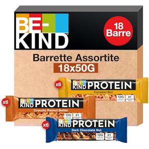 BE-KIND Protein Barretta Proteica, Confezione Mista in 3 Gusti diversi, Snack Proteico Senza Glutine, 12 gr di Proteine, 1 Confezione x 18 Barrette da 50 gr