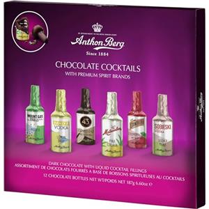 Anthon Berg - Cioccolatini Ripieni di Liquore Mix Cocktails, Confezione Regalo Elegante, Originali dalla Danimarca, 187 Grammi, 12 Pezzi