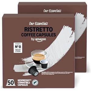 by Amazon Capsule in Plastica di Caffè Ristretto Compatibili con Nespresso, Tostatura Media, 100 Pezzi (2 Confezioni da 50) - Certificato Rainforest Alliance