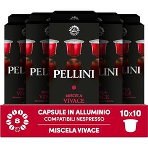 Pellini Vivace, 100 Capsule in Alluminio Compatibili Nespresso, Miscela di Caffè Arabica e Robusta dal Gusto Corposo e Intenso con Note di Cacao e Pan Pepato, 10 Confezioni da 10 Capsule