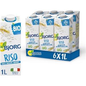 BJORG Bevanda di Riso, Bevanda Vegetale a Basso Contenuto di Grassi, Senza Zuccheri Aggiunti, 100% ingredienti di origine Vegetale, Senza Glutine, Vegan, Prodotto in Italia, 6 x 1L