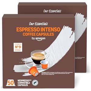 by Amazon Espresso Intenso Capsule di caffè compatibili con Nespresso, Tostatura intensa, 50 unità, Confezione da 2 - Certificato Rainforest Alliance