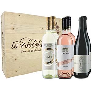 La Toledana Lo Zoccolaio Cassetta Legno 2 La Doria Gavi + 2 Villa Lanata Piemonte Rosato + 2 Lo Zoccolaio Barolo - Pacco 6 x 750 ml