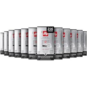illy, Caffè in Cialde E.S.E Monodose Tostato FORTE, 100% Arabica con Intenso Aroma di Pan Tostato e un Retrogusto di Cioccolato Fondente, Gusto Deciso, 12 Confezioni da 18 Cialde Compostabili
